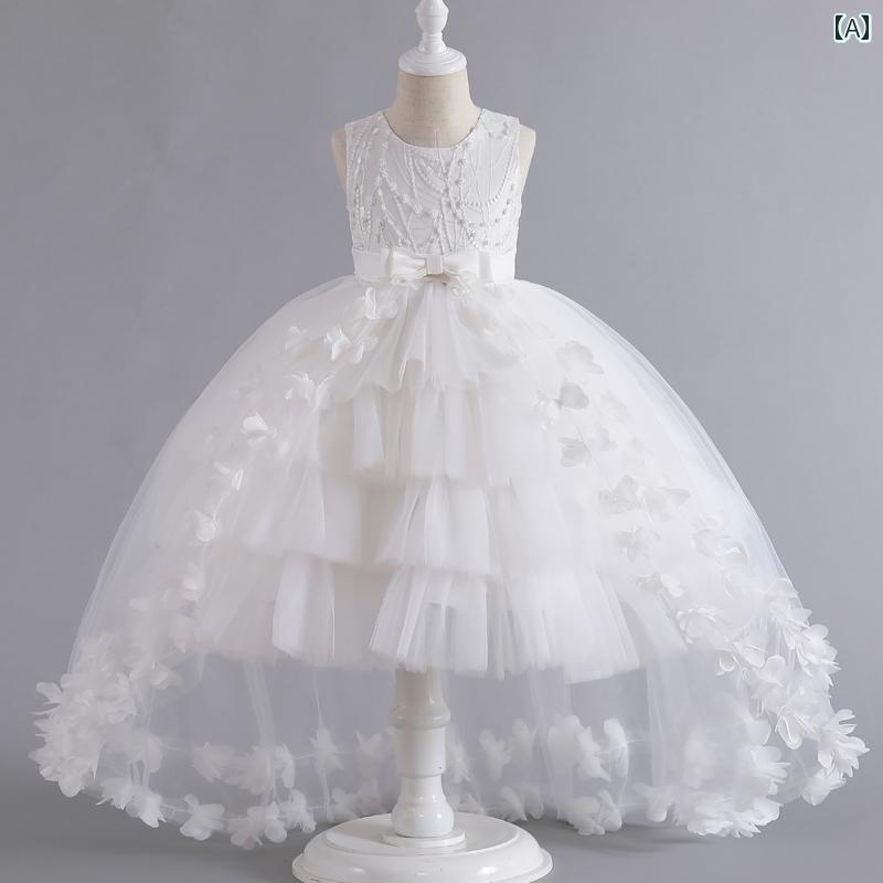 女の子 ドレス プリンセス ワンピース フラワーガール 結婚式 少女 パフォーマンス 子供 メッシュ ふわふわ スカート パーティー エレガント