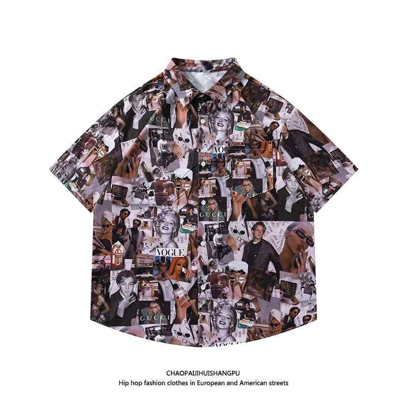 メンズ カジュアル 柄シャツ アメリカン レトロ ポスター プリント 半袖シャツ 柄シャツ レディース ヒ..