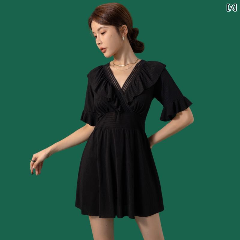 ドレス 水着 かわいい 洋服見え ワンピース スイムウェア 体型カバー スイミング 海水浴 ビーチ プール ビーチスポーツ 夏 速乾 おしゃれ レディース