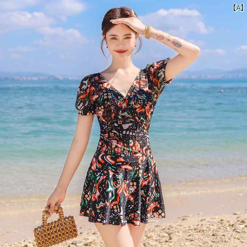 ワンピース 水着 大きめサイズ お腹り カバー スリム見せ レディース レディース 婦人 スイムウェア 温泉 海 プール 夏レジャー レトロ ユニーク