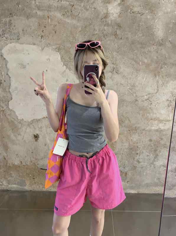 レディース ピンク カジュアル ショート パンツ 夏 アメリカン レトロ ドローストリング ハイウエスト ワイドレッグパンツ ストレート パンツ