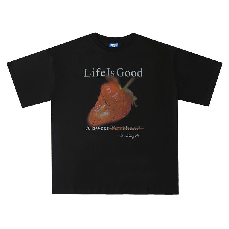 Tシャツ メンズ レディース カジュアルファッション かっこいい アメリカン レトロ イチゴ プリント 半袖 シャツ カップル トップス