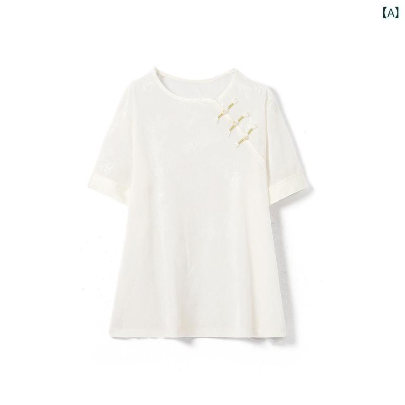 レディース Tシャツ 半袖 チャイナ風 カジュアル シンプル 通勤 通学 レジャー マルチシーン 大人 きれいめ レディース ファッション