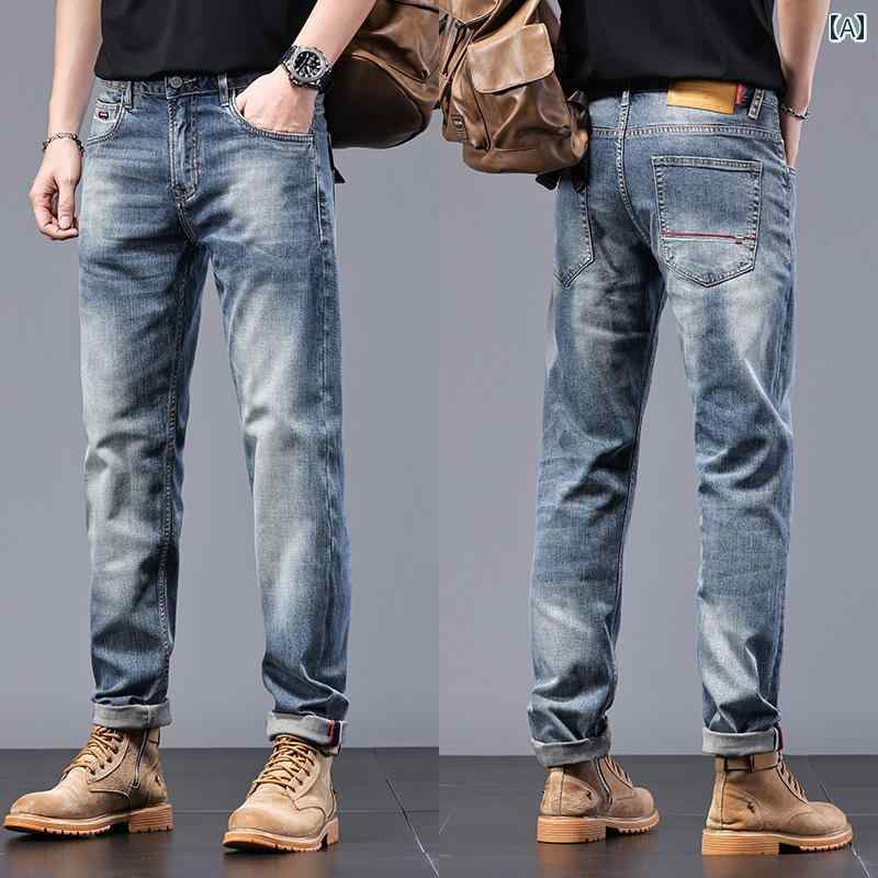 デニムパンツ メンズ おしゃれ着 Gパン カジュアル ストリート セルビッジデニム ジーンズ アメリカ レトロ スリム ストレートパンツ
