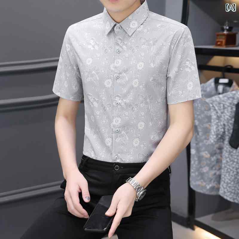 メンズ 花柄 シャツ スタイリッシュ おしゃれ Yシャツ 半袖 夏 薄手 カジュアル アーバン スリム クール 休日 レジャー 紳士服