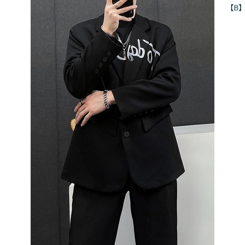 メンズ おしゃれ着 豪華 手描き グラフィティ スーツ メンズ ゆったり 秋 アメリカン レトロ ショルダーパッド スーツ カジュアル