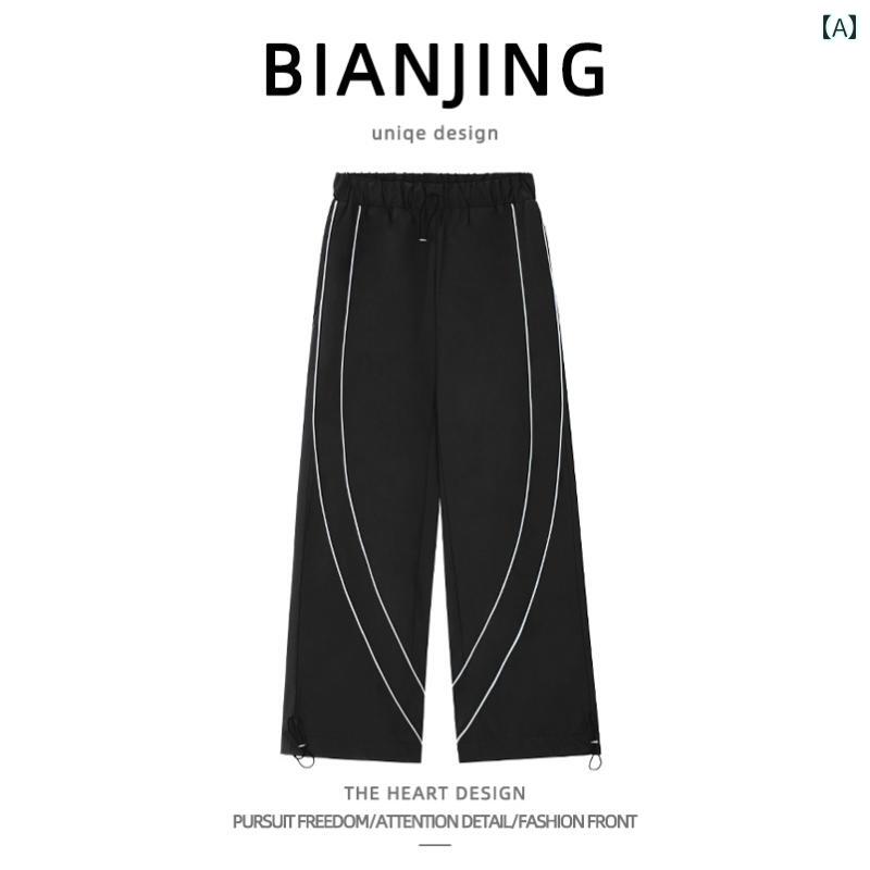 Pants - メンズ アメリカン レトロ スポーツ パンツ メンズ ストレート カジュアル ヒップホップ ストライプ オールシーズン レジャー ゆったり