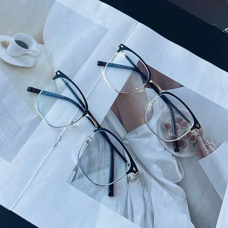 メガネ レディース メンズ ユニセックス おしゃれ ファッション ハーフフレーム レトロ 韓国 レディース ブルーライトカット シンプル メタル(4.0)