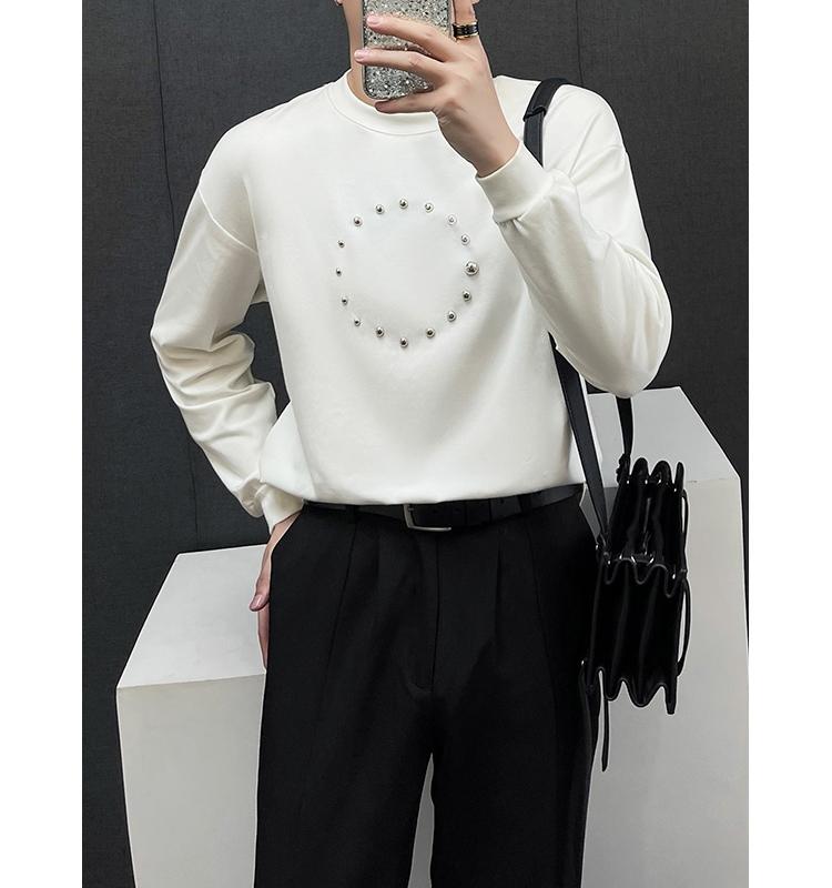 メンズ トップス ヘビーメタル スタッズ シャツ カジュアル ラウンドネック スウェットシャツ アメリカン Tシャツ ロック