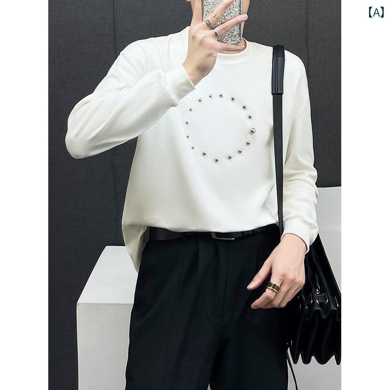 メンズ トップス ヘビーメタル スタッズ シャツ カジュアル ラウンドネック スウェットシャツ アメリカン Tシャツ ロック