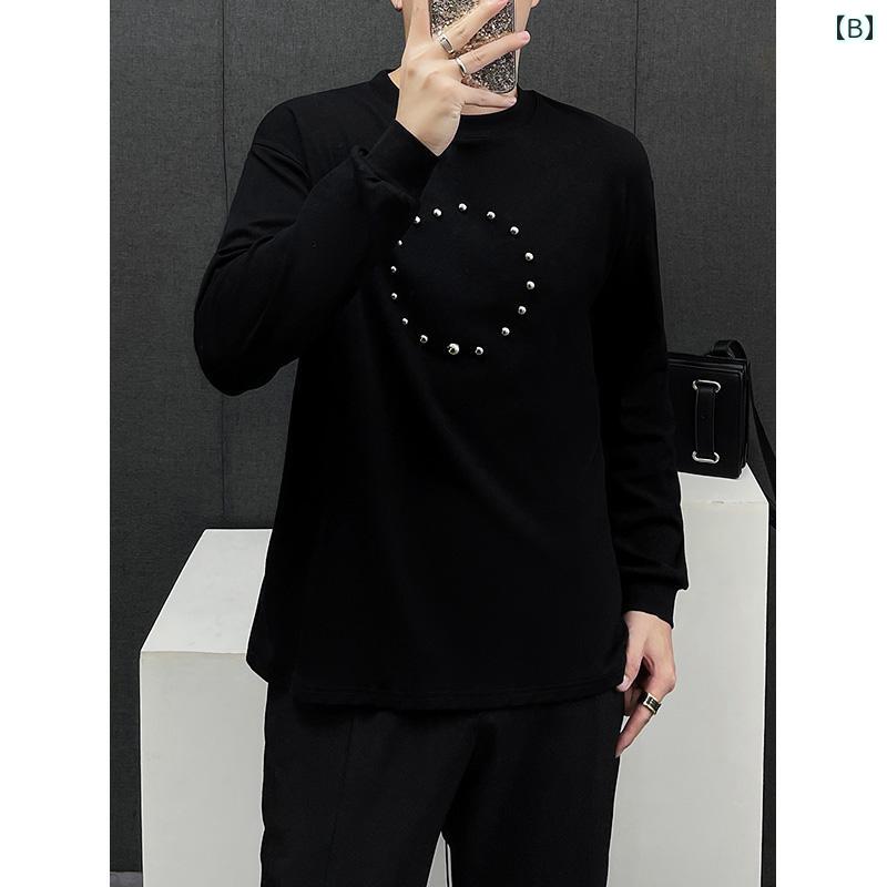 メンズ トップス ヘビーメタル スタッズ シャツ カジュアル ラウンドネック スウェットシャツ アメリカン Tシャツ ロック