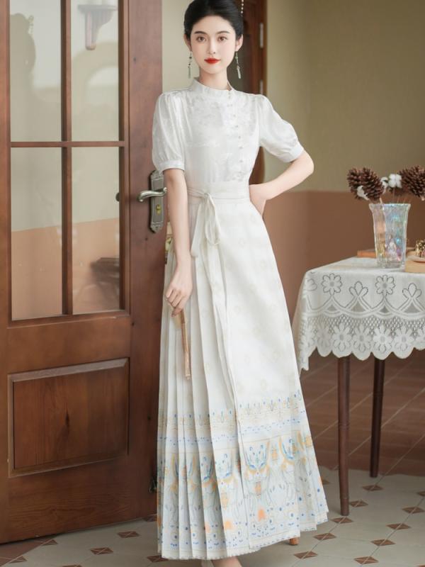 チャイナテイスト ブラウス スカート おしゃれ レディース 婦人服 レディース トップス シャツ スタンドカラー スカート ロング ボトムス チャイナ風 漢服 ジャカード