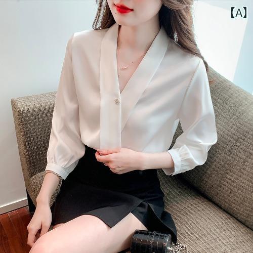 Rakuten - レディース 夏 ブラウス 七分袖 婦人服 レディース トップス シャツ ブラウス シンプル エレガント 通勤 オフィス 豪華感
