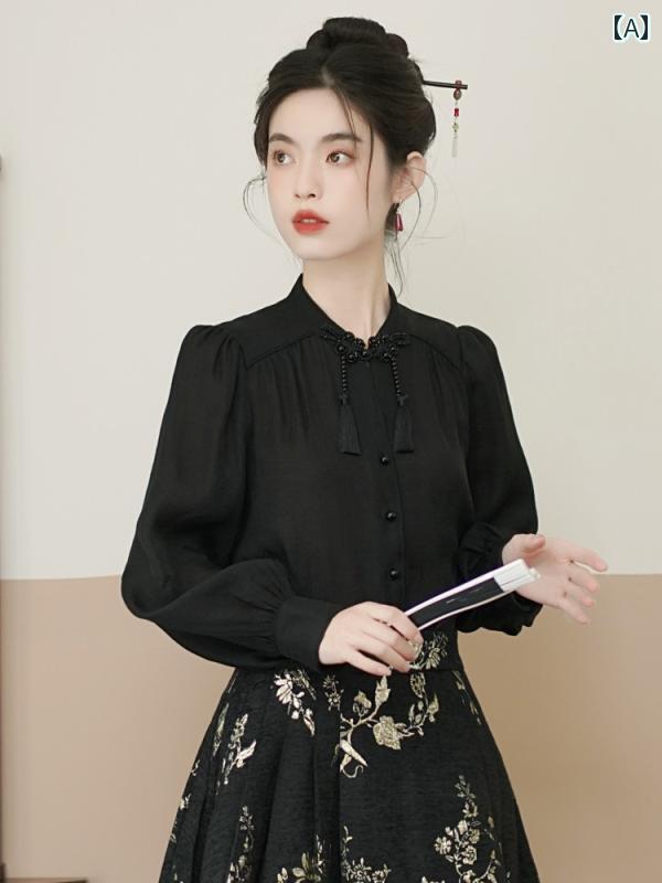 チャイナテイスト ブラウス スカート おしゃれ レディース 婦人服 レディース トップス シャツ スタンドカラー スカート ロング ボトムス チャイナ風 漢服