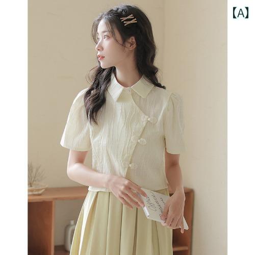 レディース 半袖 フレンチレトロシャツ フレア プリーツスカート 細見え フェミニン カレッジ 上品 ガーリー きれいめ おしゃれ かわいい デート 会食 旅行 仕事着 通学 衣装 女子会 映え