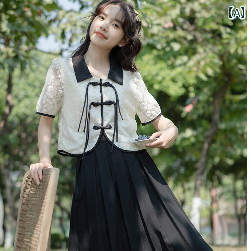 レディース 半袖 シフォン シャツ フレア プリーツスカート 細見え フェミニン カレッジ 上品 ガーリー きれいめ おしゃれ かわいい デート 会食 結婚式 旅行 仕事着 通学 衣装 女子会 映え