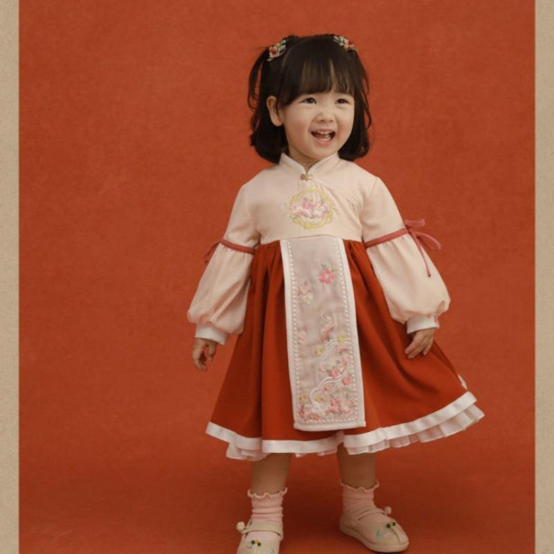 漢服 民族衣装 キッズ セレモニー ドレス コスチューム 韓服 女の子 お姫様 韓服 ショルダー スタンドカラー 斜め前立て 蓮葉 パフスリーブ 西洋 大晦日 お祝い