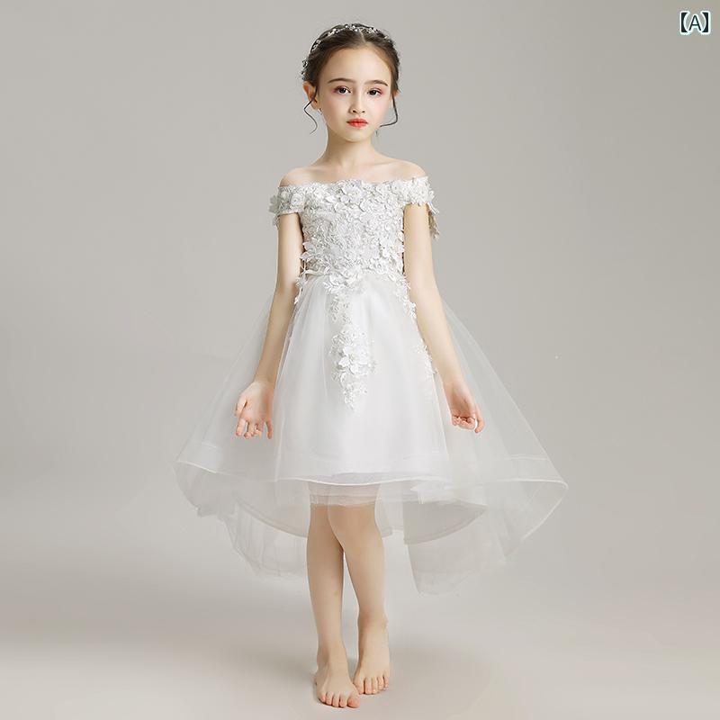 バースデードレス お姫様 衣装 女の子 プリンセス フラワーガール ワンショルダー ウェディングドレス キッズ ステージ ピアノ 演奏 衣..