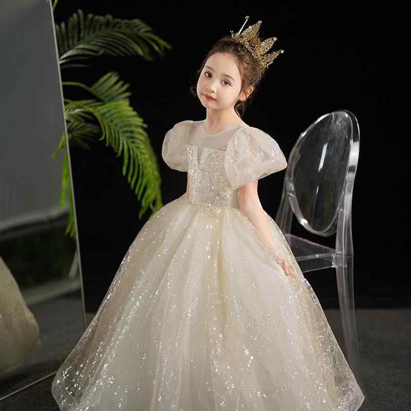 Rakuten - キッズ パフスリーブ バースデー ドレス プリンセス セレモニー かわいい ドレス 豪華感 女の子 お姫様 小花 子供 ウェディング バイオリン ピアノ 誕生日 子供 演奏会