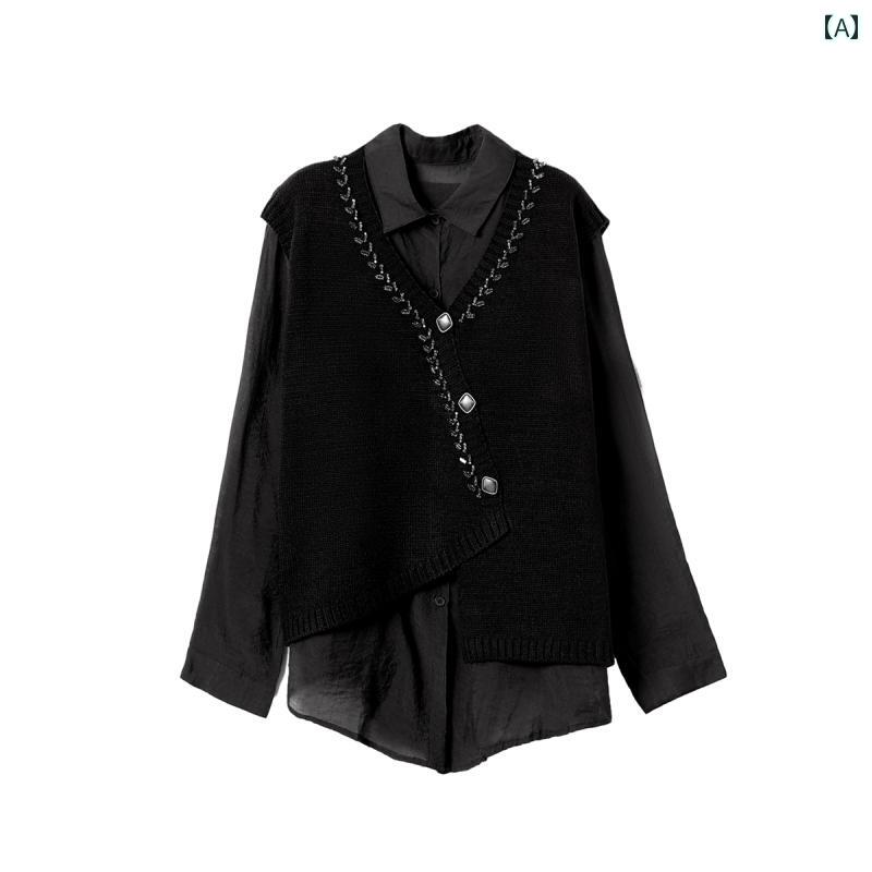 レディース ベスト ジレ シャツ セットアップ ゆったり 大きめサイズ 上品 スタイリッシュ おしゃれ ショッピング 通勤 ママ友 レディース