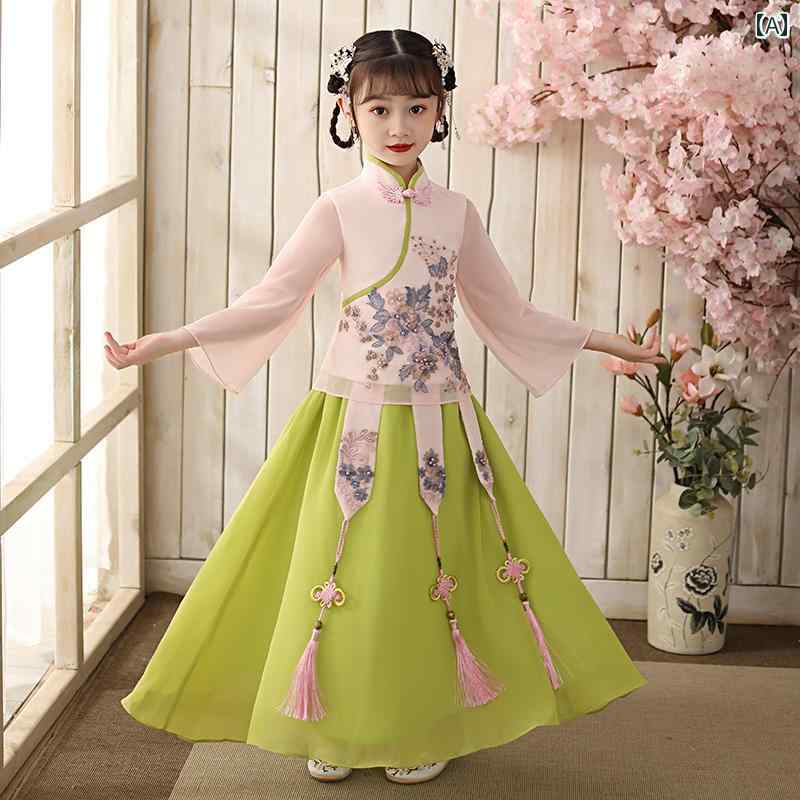 キッズ フェアリー 韓服 スカート 女の子 服 レトロ ドレス 少女 唐装 チャイナ風 オールシーズン適 ファッション