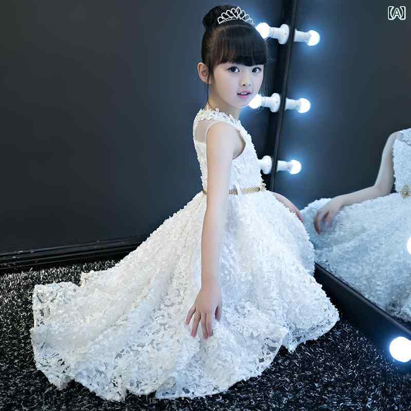 女の子 キッズ イブニングドレス ガール プリンセス ドレス ウェディングドレス ステージ ホスト お姫様 誕生日 秋 ピアノ 演奏 衣装 ..