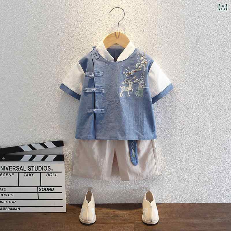 子供服 男の子 漢服 スーツ チャイナ風 パーティー 発表会 お呼ばれ かわいい 民族衣装 夏 おしゃれ スタイリッシュ キッズ