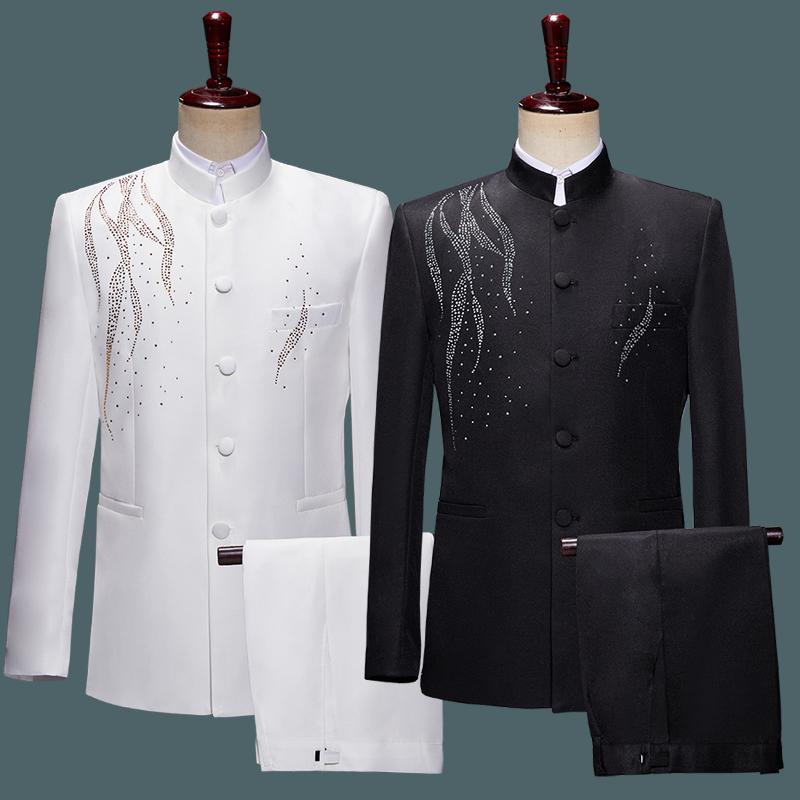 チャイナ風 セットアップ スーツ メンズ コーラス パフォーマンス 服 スパンコール キラキラ 大人 メンズ ステージ パフォーマンス 服 ホスト ドレス