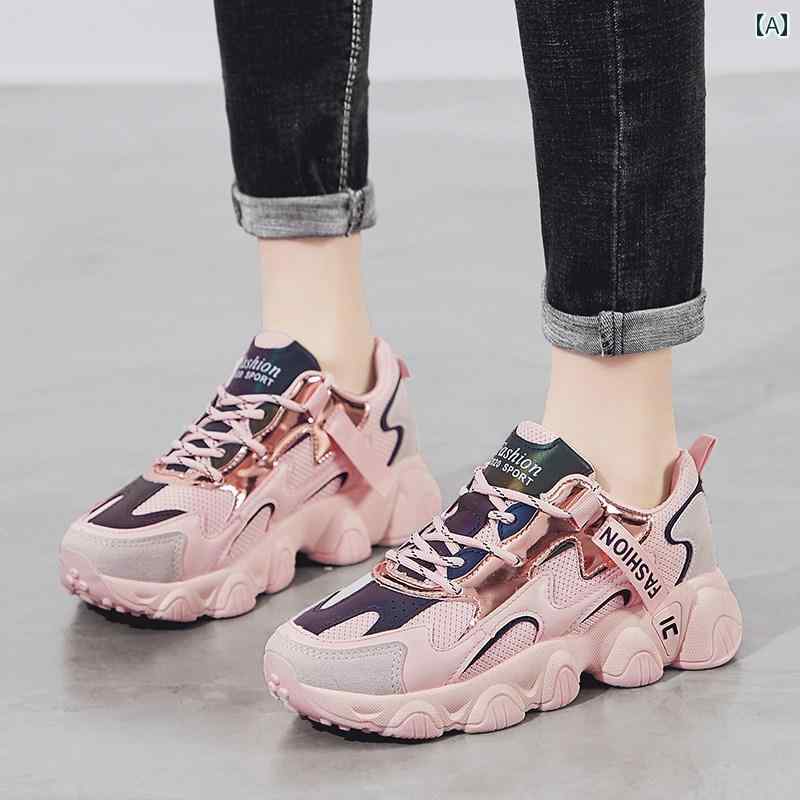 スポーツ シューズ 運動靴 レディース 婦人 ファッション 靴 オールシーズン 学生 レースアップ 韓国 フラット ヒール PU カジュアル