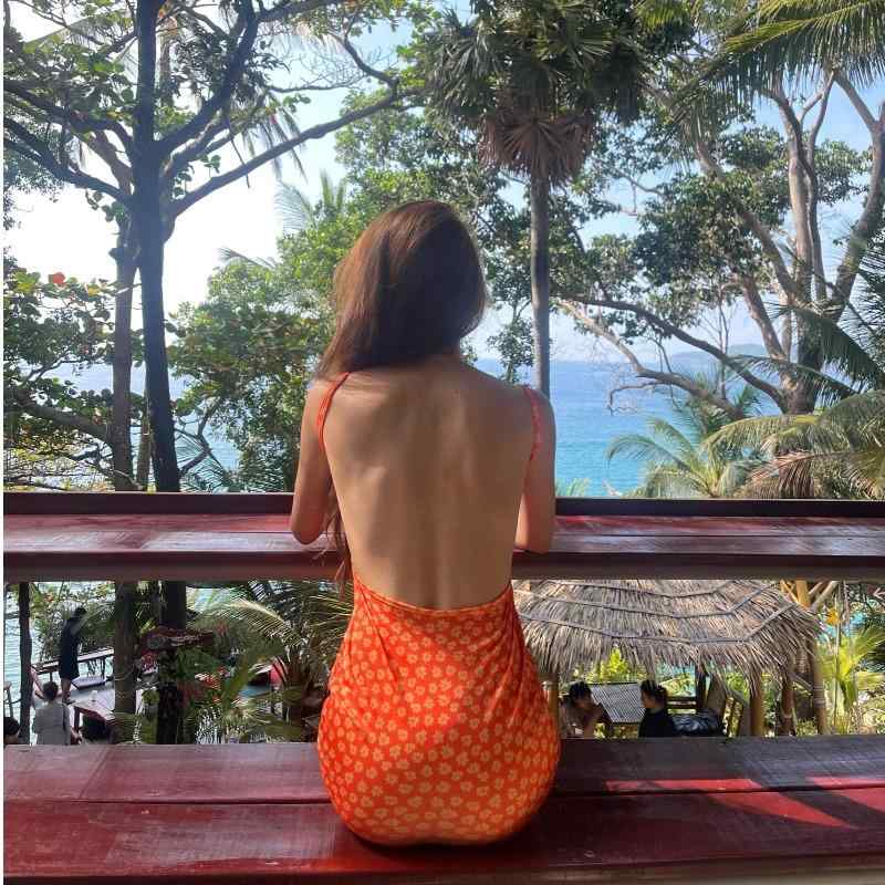 リゾートドレス 夏ドレス ディナードレス ホリデードレス 夏 ロングドレス 休暇 旅行 ヴァカンス 写真撮影 エキゾチック エレガント フェミニン レディース