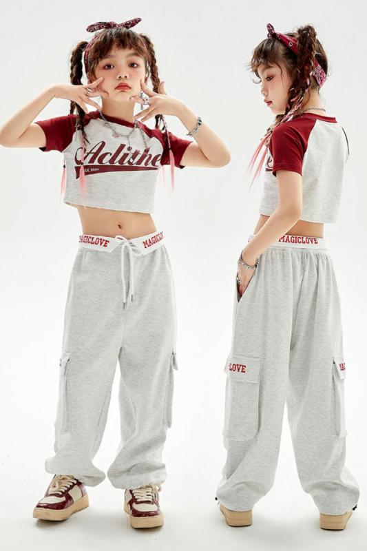 子供服 ヒップホップ パフォーマンス ジャズ ダンスステージ ステージ ストリート 衣装 女の子 練習 キ..