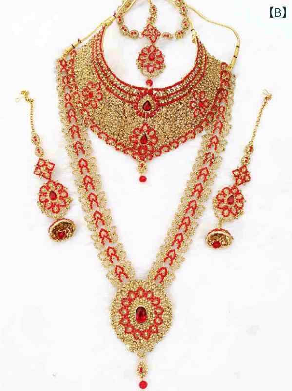 ロングショート ネックレス イヤリング ヘッドウェア ボリウッド 風 エスニック ノーブル ゴールド アクセサリー インディアン 4点 セット レディース 民族