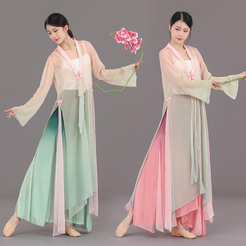 ダンス 衣装 レディース パフォーマンス ステージ レディース レトロ 舞踊 衣装 上品 グラデーション ロング 上着 チャイナ風 セット ポリエステル