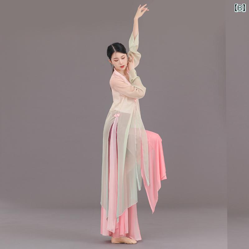 ダンス 衣装 レディース パフォーマンス ステージ レディース レトロ 舞踊 衣装 上品 グラデーション ロング 上着 チャイナ風 セット ポリエステル