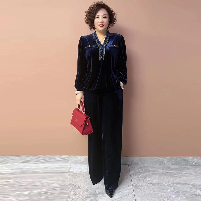 レディース 婦人服 起毛スーツ ゆったり スリムトップス パンツ 大きめサイズ 2点 セット ファッション