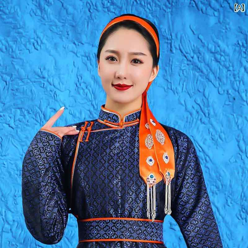 ヘアバンド アクセサリー レディース エスニック モンゴル ダンス 衣装 帽子 オレンジ ファッション 装飾 おしゃれ フリーサイズ