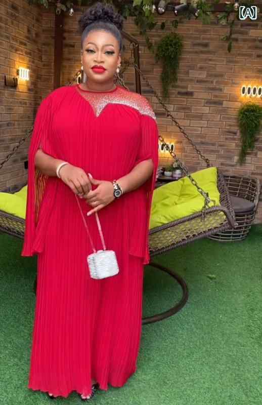 レディース ファッション ドレス 南米 アフリカ 民族系 アフリカ 大きめサイズ プリーツ シフォン ロング スカート ショール スリーブ ラウンドネック ゆったり