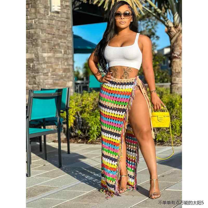 レディース ファッション 南米 アフリカ 民族系 スカート アメリカ 衣装 魅惑 かぎ針編み タッセル ストラップ カジュアル ビーチ