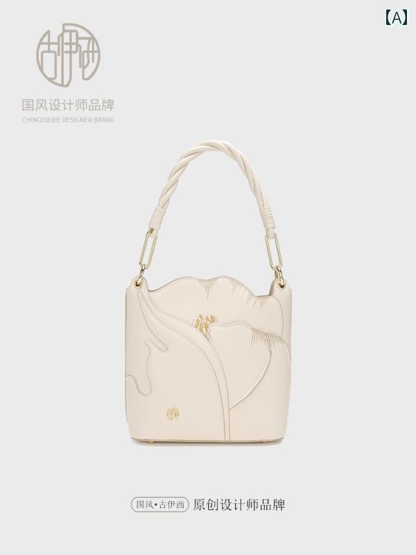 ハンドバッグ おしゃれ レディース 牛二層皮 マグ ネットバックル エスニック 牛革 チャイナ風 レディース 刺繍 クロスボディバッグ ポリエステル オープンバック バケットバック 中国