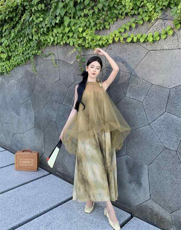 リゾート ファッション 沖縄 旅行 服 チャイナ風 ホルターネック ドレッシング ガウン フェアリー メッ..