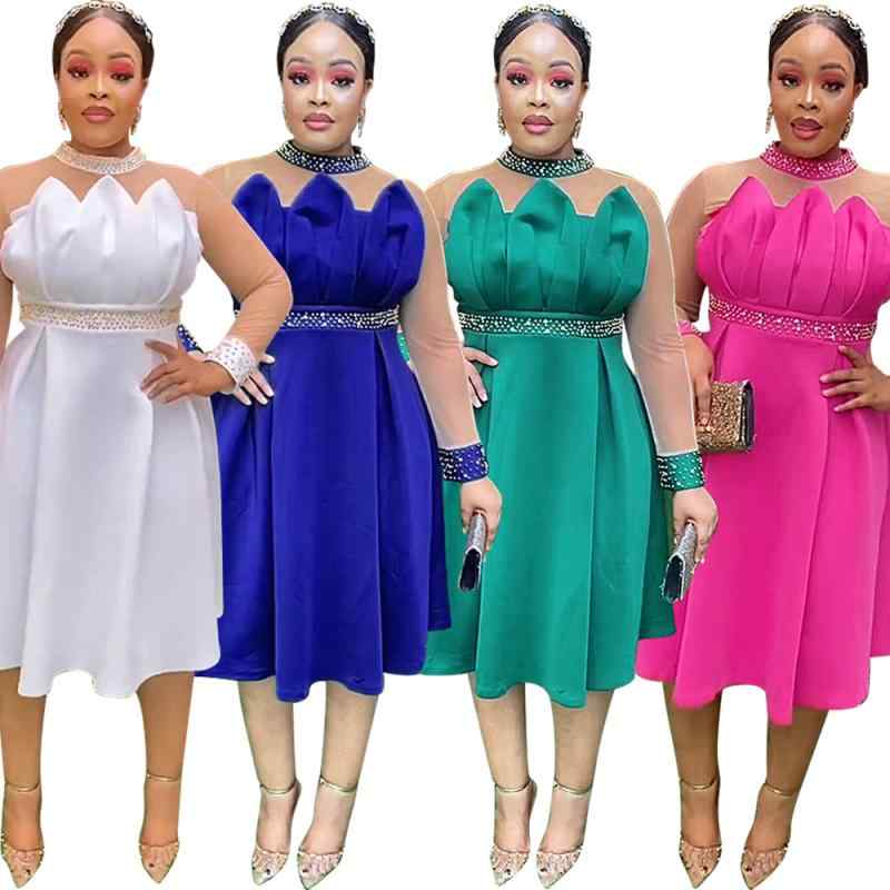 ファッション レディース 南米 アフリカ 民族 ドレス アメリカ 大きめサイズ スペース コットン ハイウエスト プリーツ パーティー スカート ビーズ ワンピース