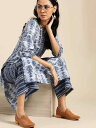 インド エスニック 伝統 服 レディース スーツ 綿 プリント サイド カバー 2点 セット 薄手 ブルー ファッション
