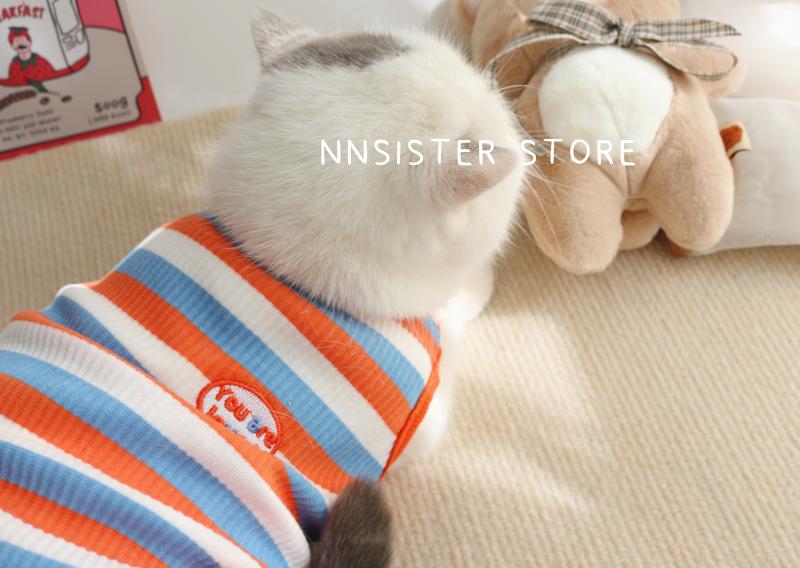 ペット品 洋服 ワンちゃん 猫ちゃん おしゃれファッション さわやか ストライプ 綿 ノースリーブベスト 猫服 春夏 薄手 脱落防止 ペット 犬 テディ