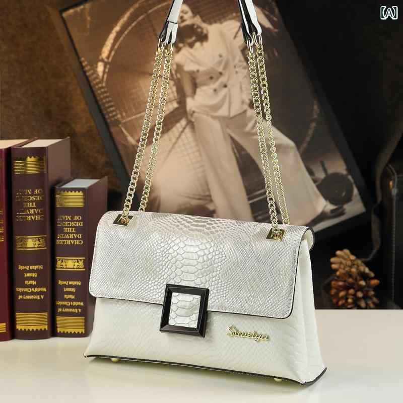 ショルダーバック レディース ワニ柄 ポリエステル 牛革 クロコダイル 柄 エンベーロープバック クロスボディ ボストンバック ミディアム 牛セパレートレザー