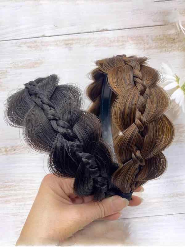 ウィッグ おしゃれ ヘア フープ ウィッグ レディース ニュー ツイスト 三つ編み ヘア ホール フェイク ..