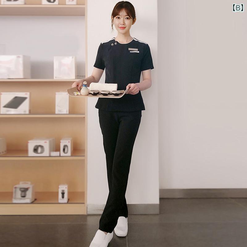 セキュアデポのクリニック 制服 レディース 作業着 看護師 レディース 半袖 ロングパンツ ナース ユニフォーム ネイリスト クリニック メディカル フロント 制服 病院 美容｜アングル2