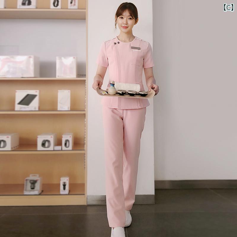 セキュアデポのクリニック 制服 レディース 作業着 看護師 レディース 半袖 ロングパンツ ナース ユニフォーム ネイリスト クリニック メディカル フロント 制服 病院 美容｜アングル3