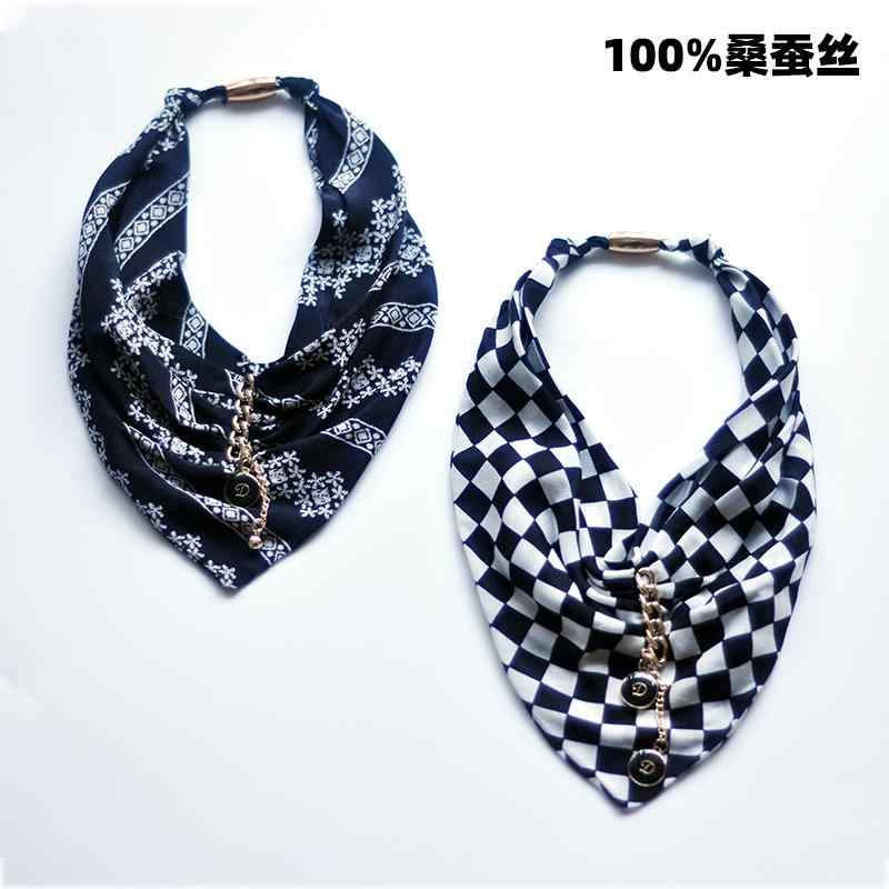 レディース ファッション アクセサリー 雑貨 黒 白 市松模様 三角形 スカーフ ネック 小さめ シャツ ネック 桑 韓国