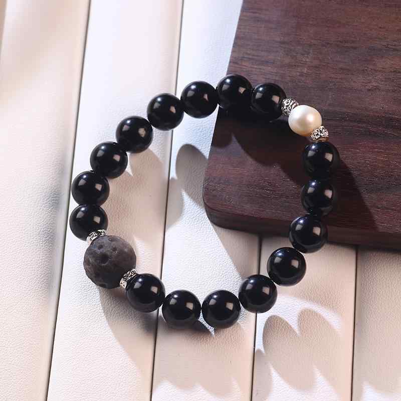 ブレスレット 数珠 黒曜石 パール カップル ホリデーギフト アクセサリー 装飾品 レディース ファッション ジュエリー