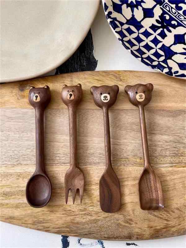 木カトラリー 子供 赤ちゃん くま おしゃれ かわいい 木 スプーン クマ 和食器 木 動物 家庭 コーヒー ..